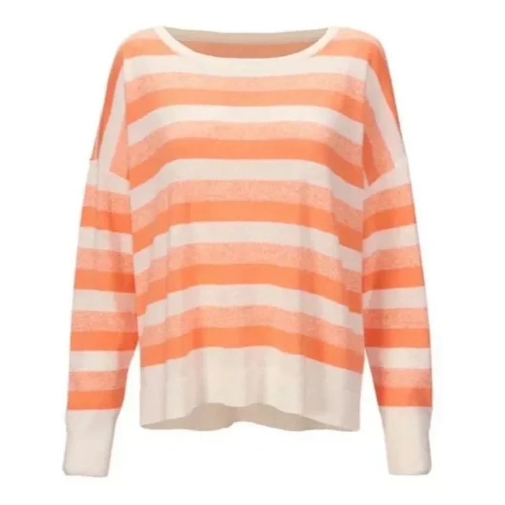 Cabi Swish Linen Blend Pullover Light Sweater Orange Striped Large Boxy Beachy - Picture 3 of 9